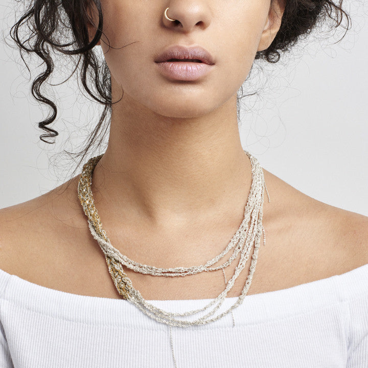 Baroque Slim Necklace in Silver + Gold + Haze