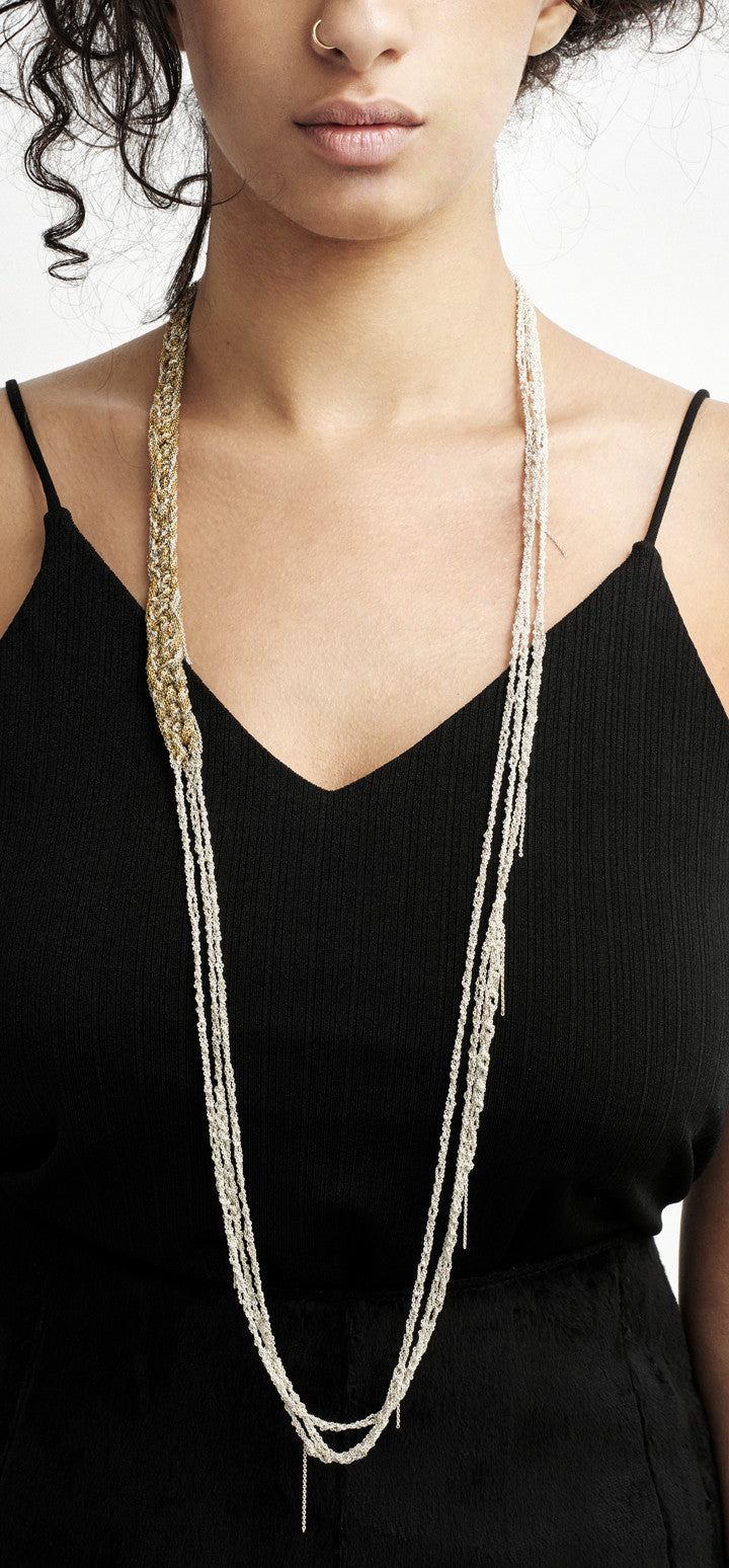 Baroque Slim Necklace in Silver + Gold + Haze